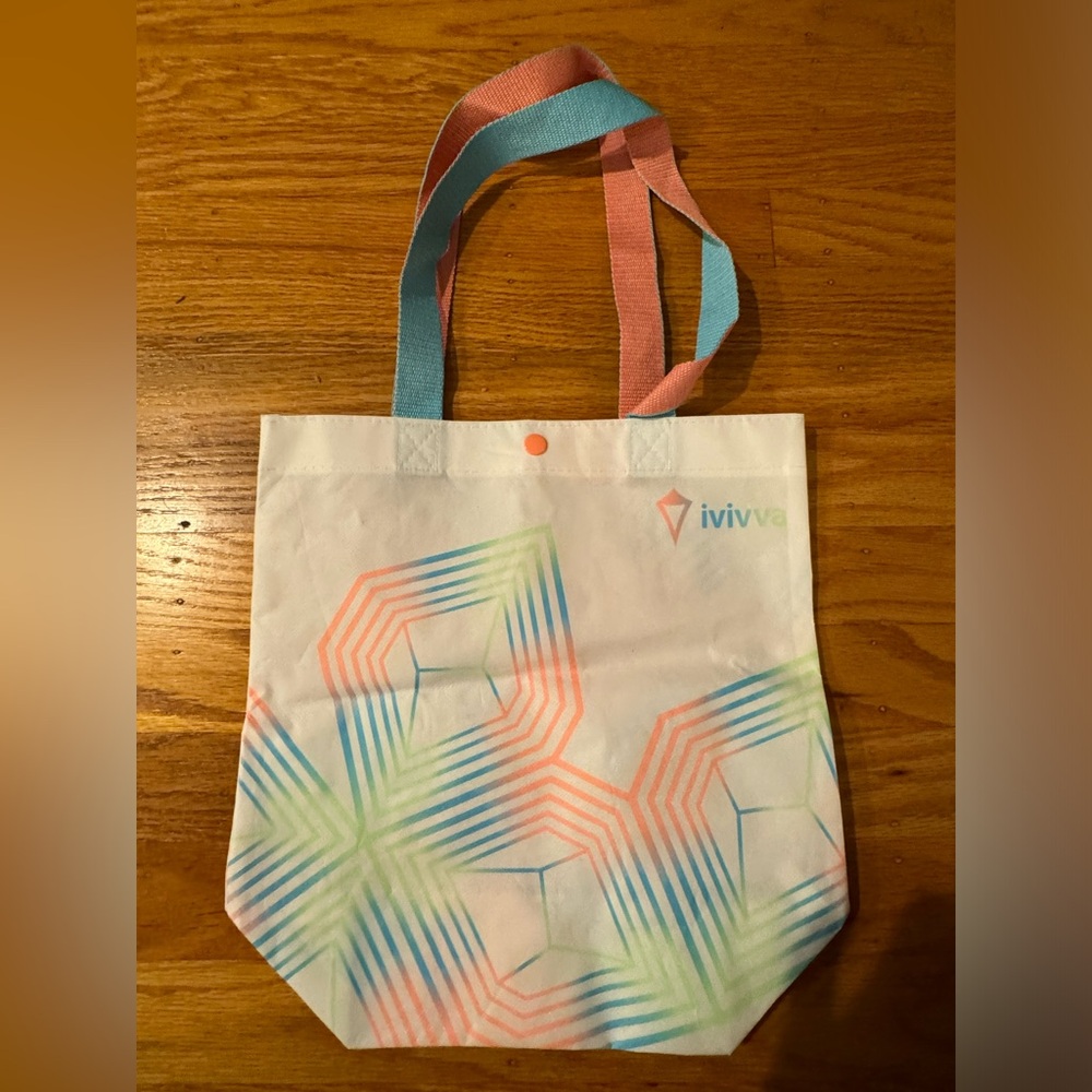 Ivivva Geometric Reusable Tote Bag Blue Pink Green